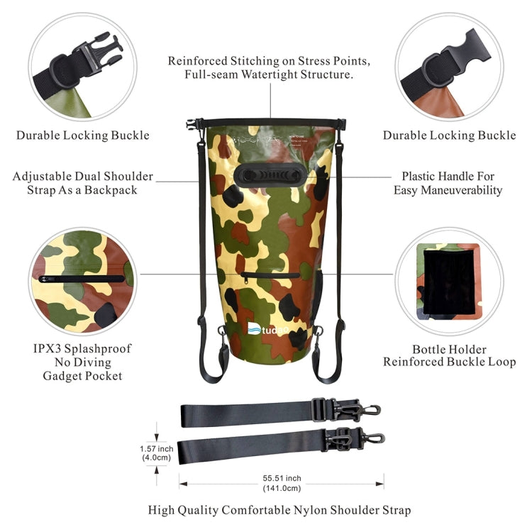 Dtudao Outdoor Waterproof Dry Bag Dry Sack with Dual Shoulder Strap & Bottle Holder, Capacity: 20L
