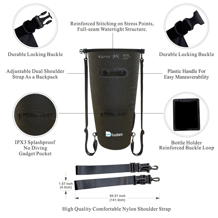 Dtudao Outdoor Waterproof Dry Bag Dry Sack with Dual Shoulder Strap & Bottle Holder, Capacity: 20L