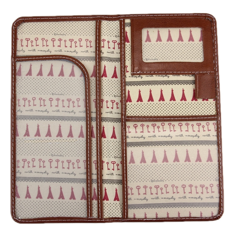 Multi-function Long Style Two-folding Leather Passport Travel Wallet Certificates Ticket Case with Card Slots &Wallet & Pen Strap(Brown)