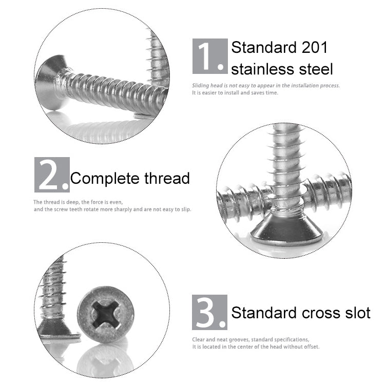 200 PCS 201 Stainless Steel Cross Countersunk Tapping Thread Screw, M3.5x8