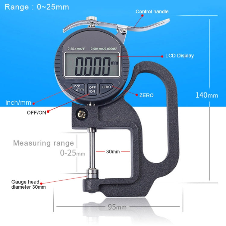 0-25mm Range 30mm Probe Digital Display Percentage Thickness Gauge