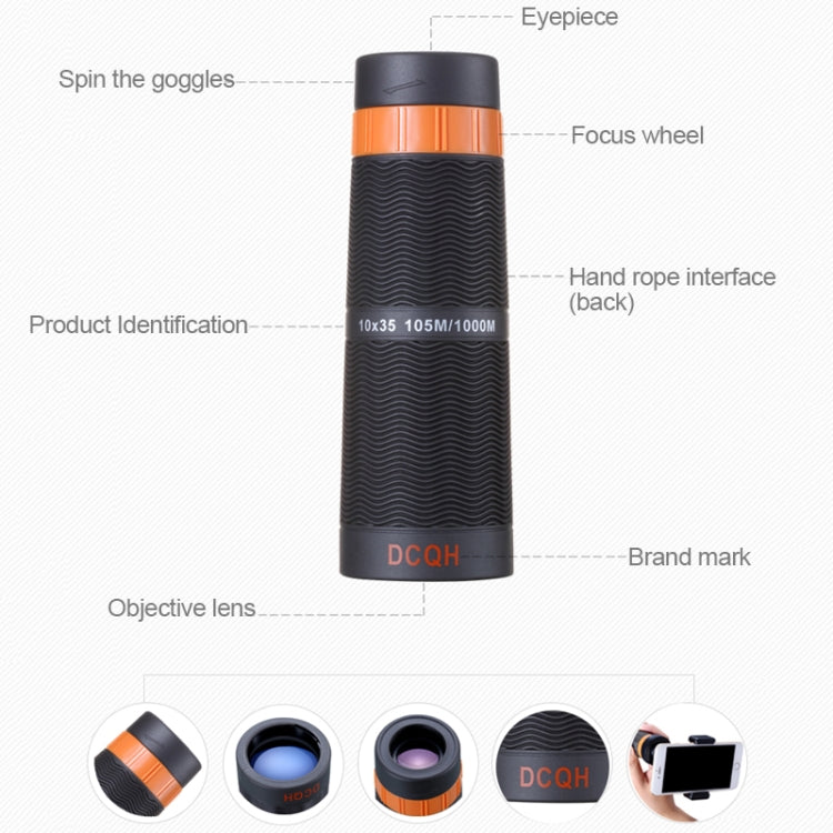 DCQH DW118 HD 10X 35mm Monocular Telescope, Waterproof Damp-proof Anti-fog Lens, Glimmer Night Vision