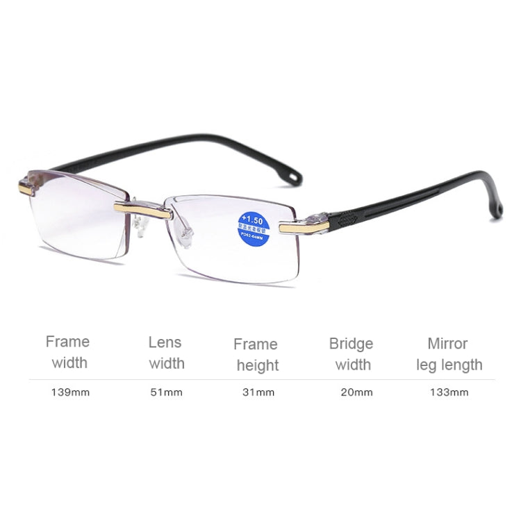 Rimless Anti Blue-ray Blue Film Lenses Presbyopic Glasses, +4.00D