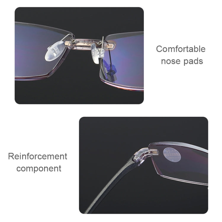 Rimless Anti Blue-ray Blue Film Lenses Presbyopic Glasses, +4.00D