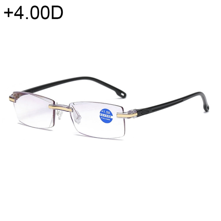 Rimless Anti Blue-ray Blue Film Lenses Presbyopic Glasses, +4.00D