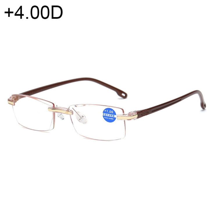 Rimless Anti Blue-ray Blue Film Lenses Presbyopic Glasses, +4.00D