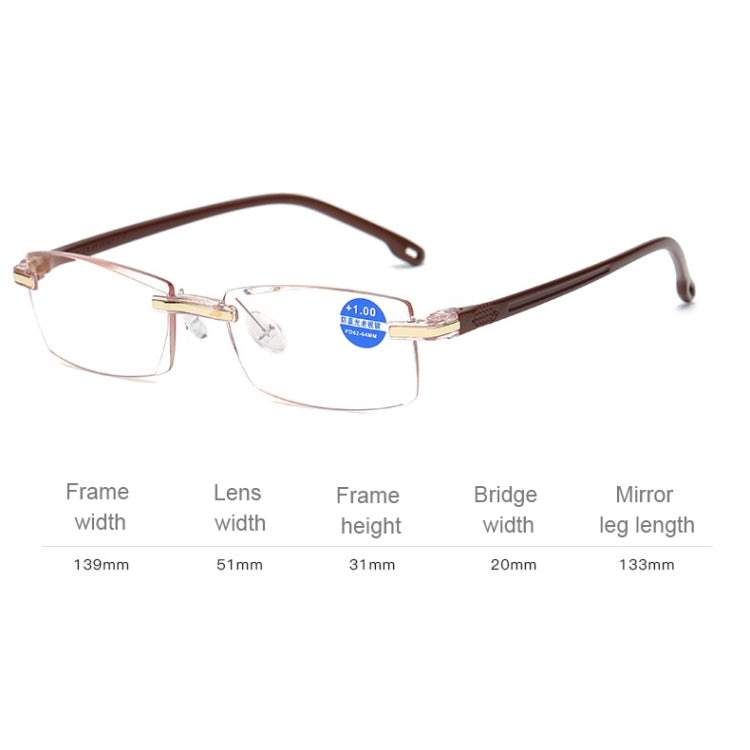 Rimless Anti Blue-ray Blue Film Lenses Presbyopic Glasses, +3.00D