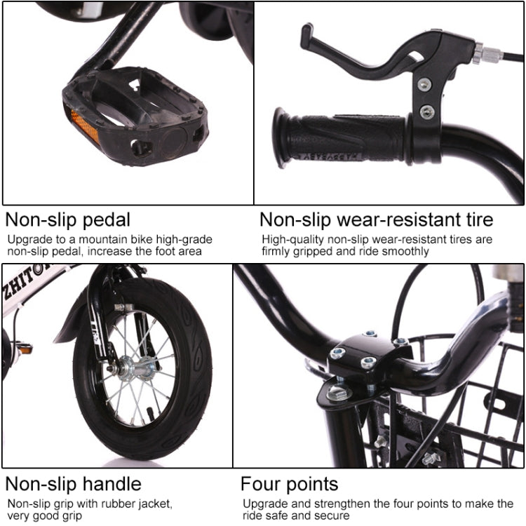 ZHITONG 8366 16 inch Fashion Version Children High Carbon Steel Frame Balance Car Pedal Bicycle with Front Basket & Bell, Recommended Height: 110-125cm