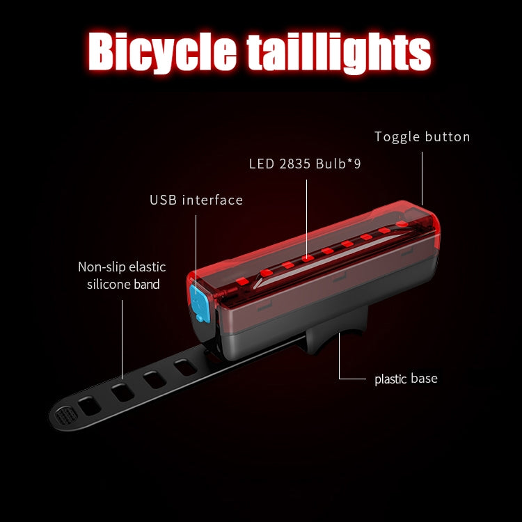 A02 Bicycle Taillight Bicycle Riding Motorcycle Electric Car LED Mountain Bike USB Charging Safety Warning Light (100 Hours, Plastic Bag)
