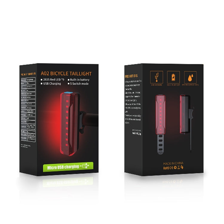 A02 Bicycle Taillight Bicycle Riding Motorcycle Electric Car LED Mountain Bike USB Charging Safety Warning Light (3 Hours, Plastic Bag)