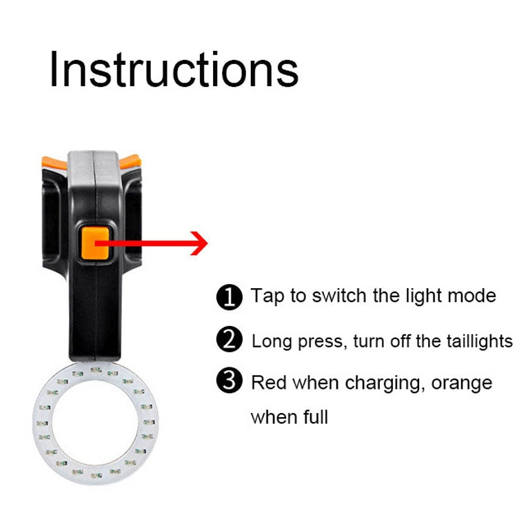 USB Charging Red Blue Color Riding Light Rear Lamp Safety Warning Light (Aquarius Style)