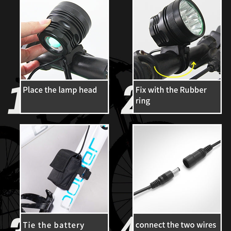 Mountain Bike Light Headlights T6 Glaring Flashlight Waterproof Shockproof Night Riding Equipment (Black)