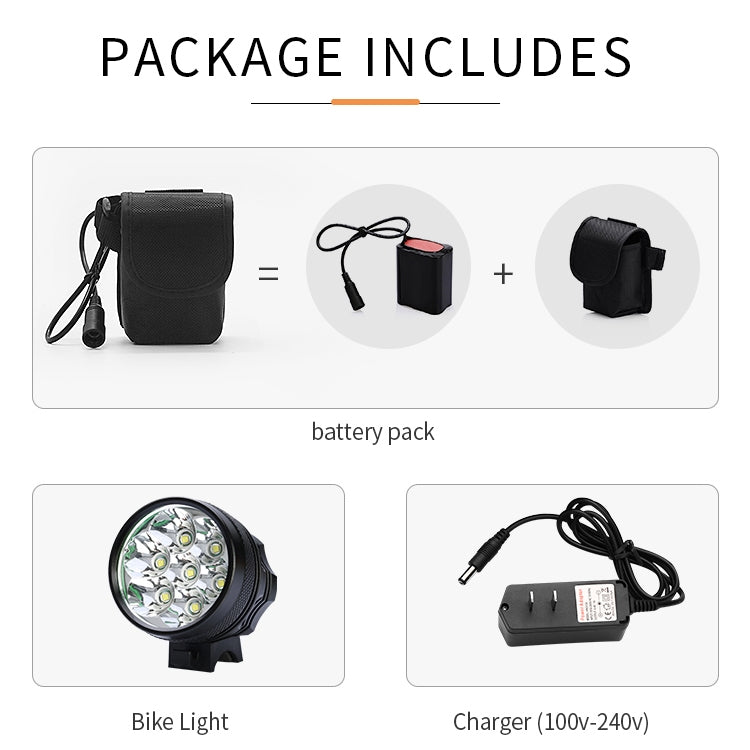 Mountain Bike Light Headlights T6 Glaring Flashlight Waterproof Shockproof Night Riding Equipment (Black)