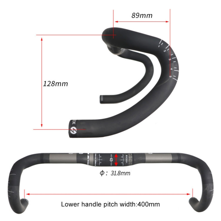 TOSEEK Full Carbon Fiber Road Bike Bent Handlebar Groove Outside Line Handle, Size: 400mm (UD Black)