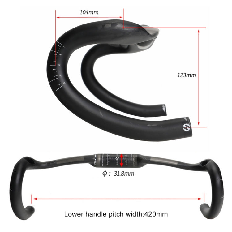 TOSEEK UD Carbon Fiber Texture Road Bike Handlebar, Size: 420mm (UD Matte)