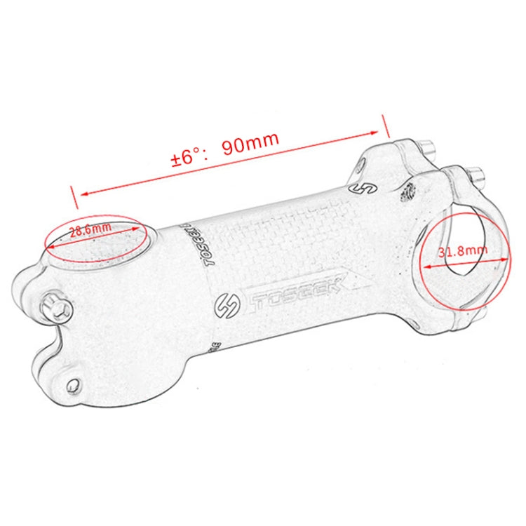 TOSEEK All Carbon Fiber 3KUD Texture Road Mountain Bike Ultra-light Handlebar Stem Riser Faucet, Size: 6 Degree, 90mm (Matte)