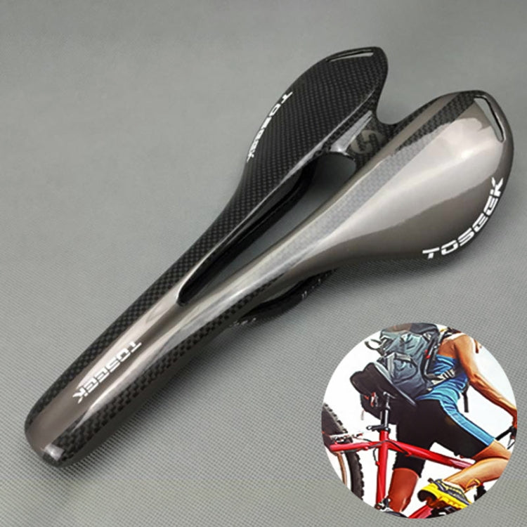 TOSEEK Road Bike Carbon Fiber Seat Bicycle Hollow Seat Saddle, 3K Texture + Light