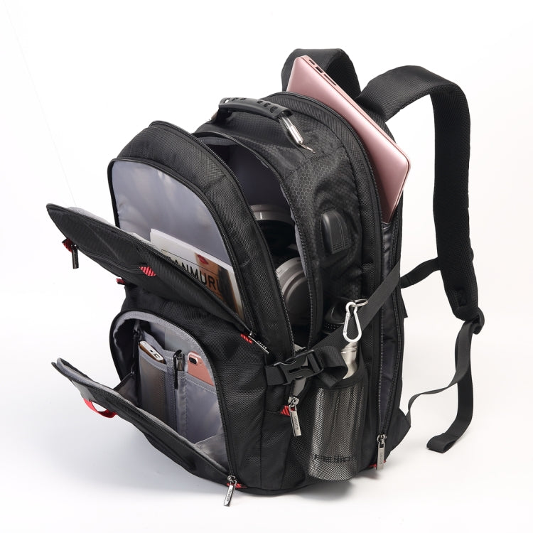 S27 Multi-Function Large Capacity Travel Casual Backpack Laptop Computer Bag with Built-in USB Charging Interface, Size: 36x20x49cm (Black)