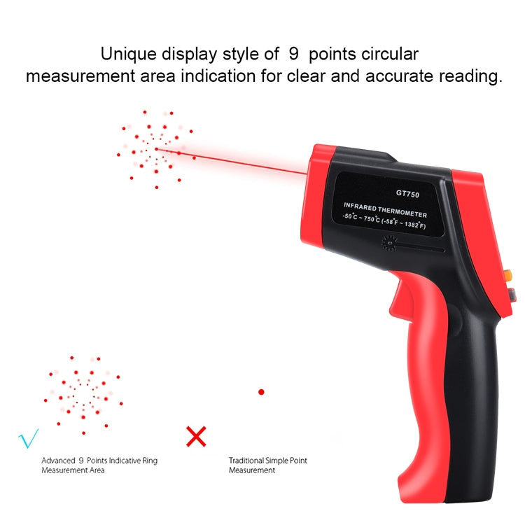 GT750 Portable Digital Laser Point Infrared Thermometer, Temperature Range: -50-750 Celsius Degree without Battery(Red)
