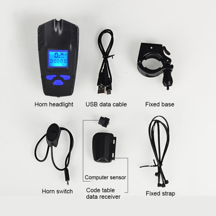 Waterproof Bicycle Light with Horn + Speed Meter LCD Screen