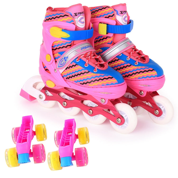 Children Full-flash White Double-row Roller Skates Skating Shoes, Straight Row+Double Row Wheel, Size : L