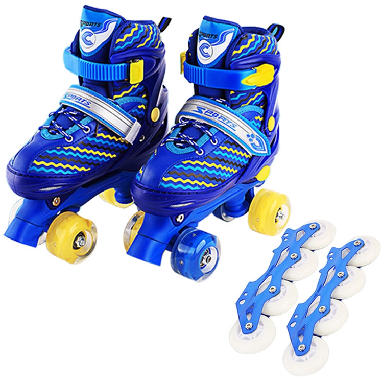 Children Full-flash White Double-row Roller Skates Skating Shoes, Straight Row+Double Row Wheel, Size : L
