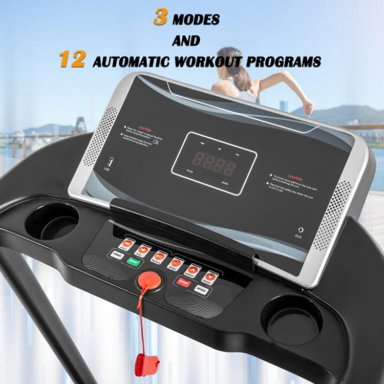 [US Warehouse] Foldable Electric Treadmill Household Jogging Fitness Machine with Dual Speakers & 12 Preset Programs, Speed: 0-16KM / H