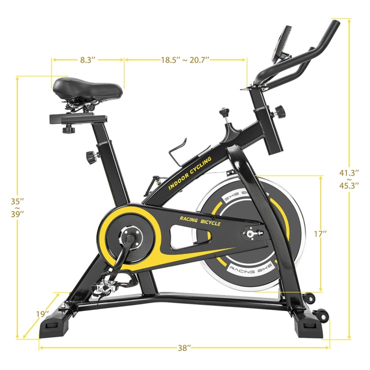 [US Warehouse] Indoor Fitness Bike Belt Drive System Riding Trainer with Seat Cushion & LCD Display & Water Bottle Holder
