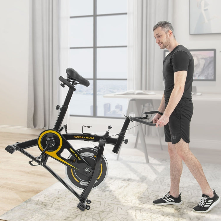 [US Warehouse] Indoor Fitness Bike Belt Drive System Riding Trainer with Seat Cushion & LCD Display & Water Bottle Holder
