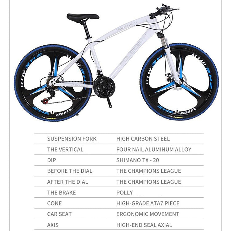 [US Warehouse] 26 inch Full Suspension 21-speed Aluminum Alloy Frame Road Bikes Mountain Bikes(White Blue)