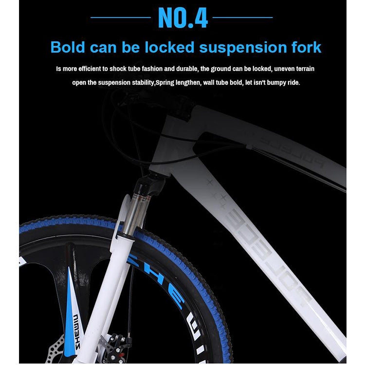 [US Warehouse] 26 inch Full Suspension 21-speed Aluminum Alloy Frame Road Bikes Mountain Bikes(White Blue)