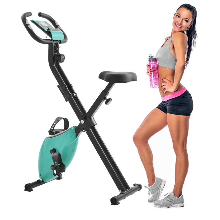[US Warehouse] Foldable Exercise Bike with 8 Levels of Adjustable Resistance & LCD Display & Adjustable Seat