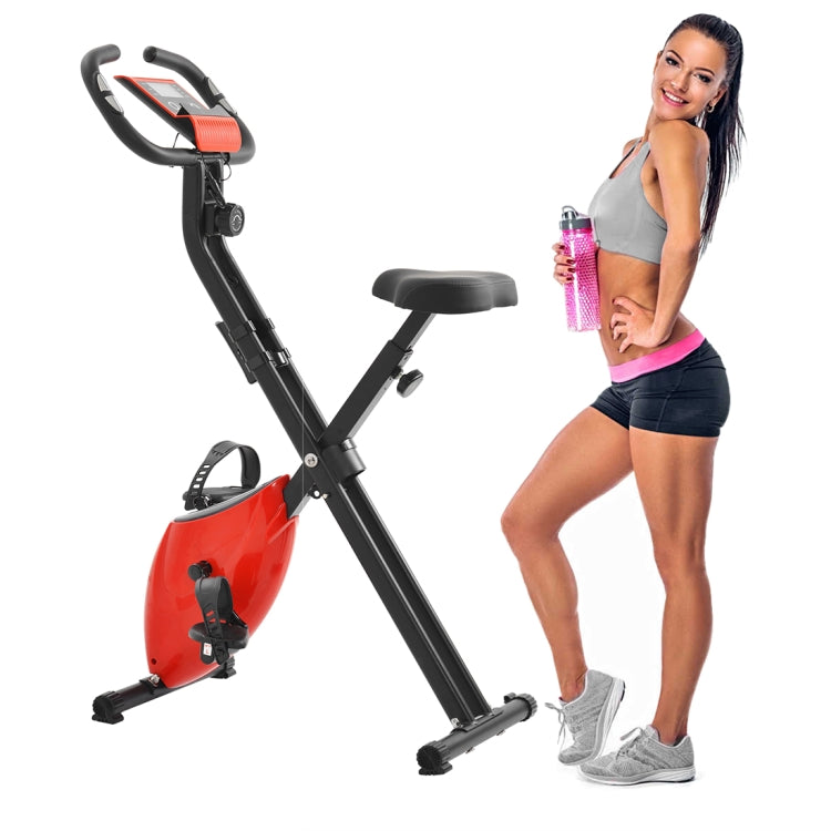 [US Warehouse] Foldable Exercise Bike with 8 Levels of Adjustable Resistance & LCD Display & Adjustable Seat