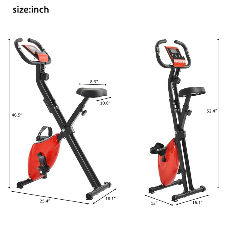 [US Warehouse] Foldable Exercise Bike with 8 Levels of Adjustable Resistance & LCD Display & Adjustable Seat