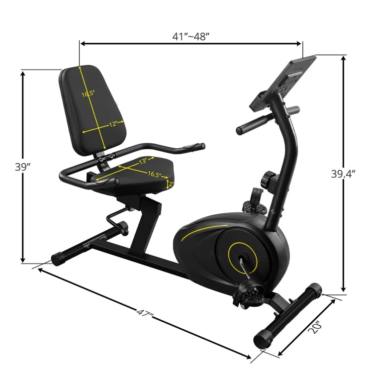 [US Warehouse] Indoor Fitness Equipment Recumbent Exercise Bike with 8-level Resistance & Bluetooth Display & Adjustable Seat