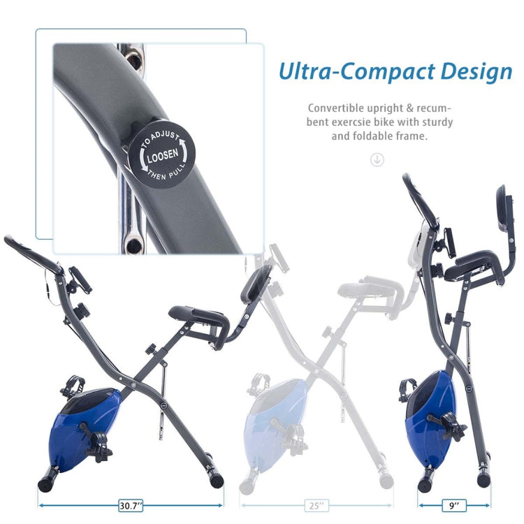 [US Warehouse] Foldable Upright / Recumbent Exercise Bike with 10 Levels of Adjustable Resistance & Armband & Backrest