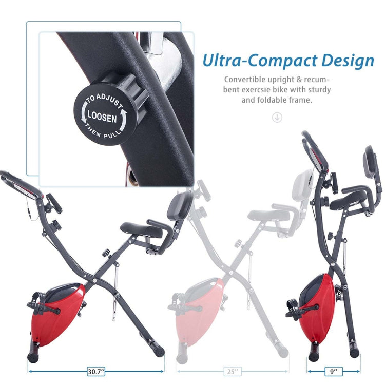 [US Warehouse] Foldable Upright / Recumbent Exercise Bike with 10 Levels of Adjustable Resistance & Armband & Backrest