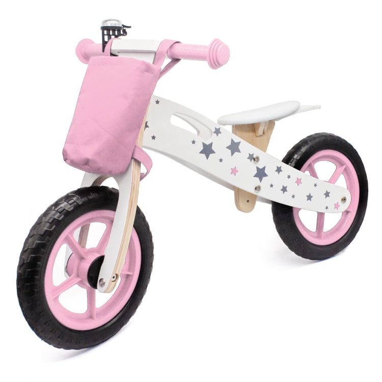 [US Warehouse] Star Pattern Wooden Children Balance Bike with Bag & Bell (Pink)