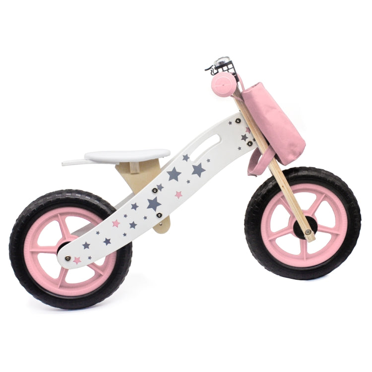 [US Warehouse] Star Pattern Wooden Children Balance Bike with Bag & Bell (Pink)