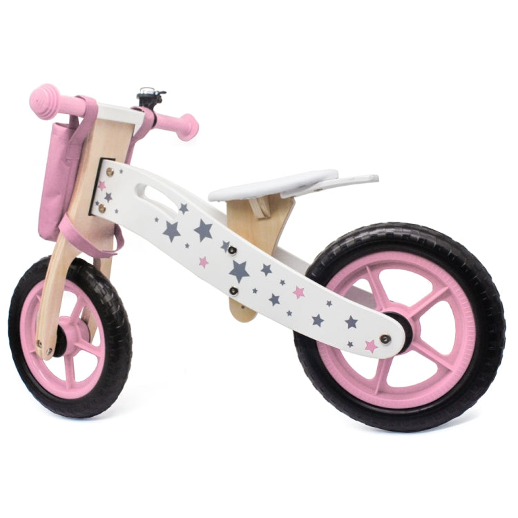 [US Warehouse] Star Pattern Wooden Children Balance Bike with Bag & Bell (Pink)