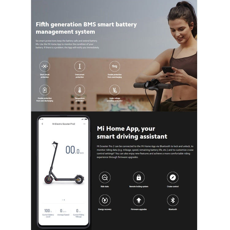 [EU Warehouse] Xiaomi Mi Foldable Electric Scooter Pro 2 Global Version, with 8.5 inch Pneumatic Tires & Lights & LED Display & Reflectors, EU Plug