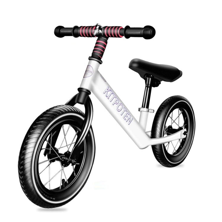 [US Warehouse] KITPOTEN 12 inch High Carbon Galvanized Balance Bike No Pedal Bike for Boys and Girls Aged 4-9(White)