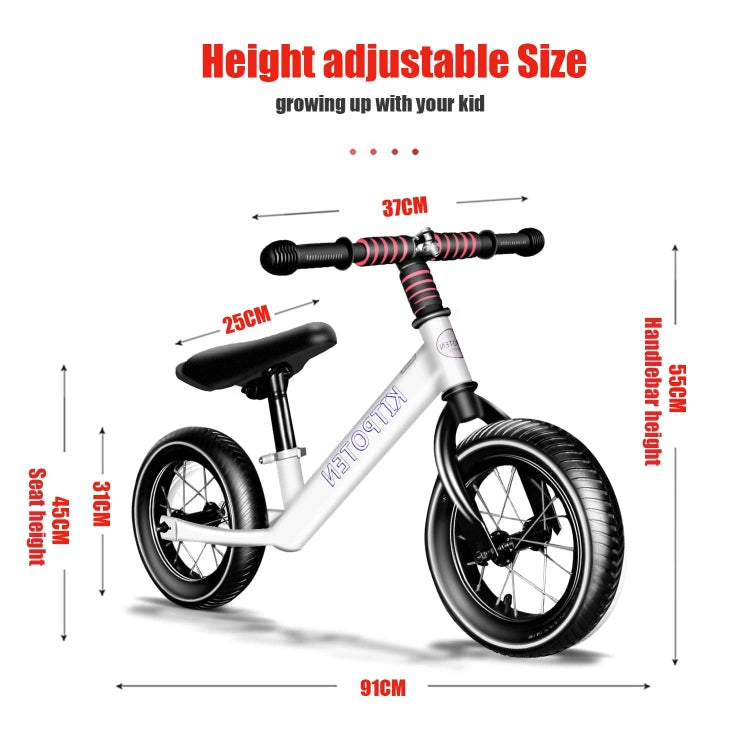 [US Warehouse] KITPOTEN 12 inch High Carbon Galvanized Balance Bike No Pedal Bike for Boys and Girls Aged 4-9(White)
