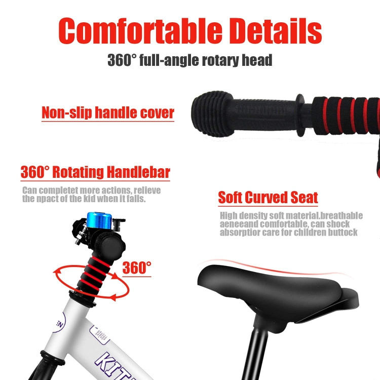 [US Warehouse] KITPOTEN 12 inch High Carbon Galvanized Balance Bike No Pedal Bike for Boys and Girls Aged 4-9(White)