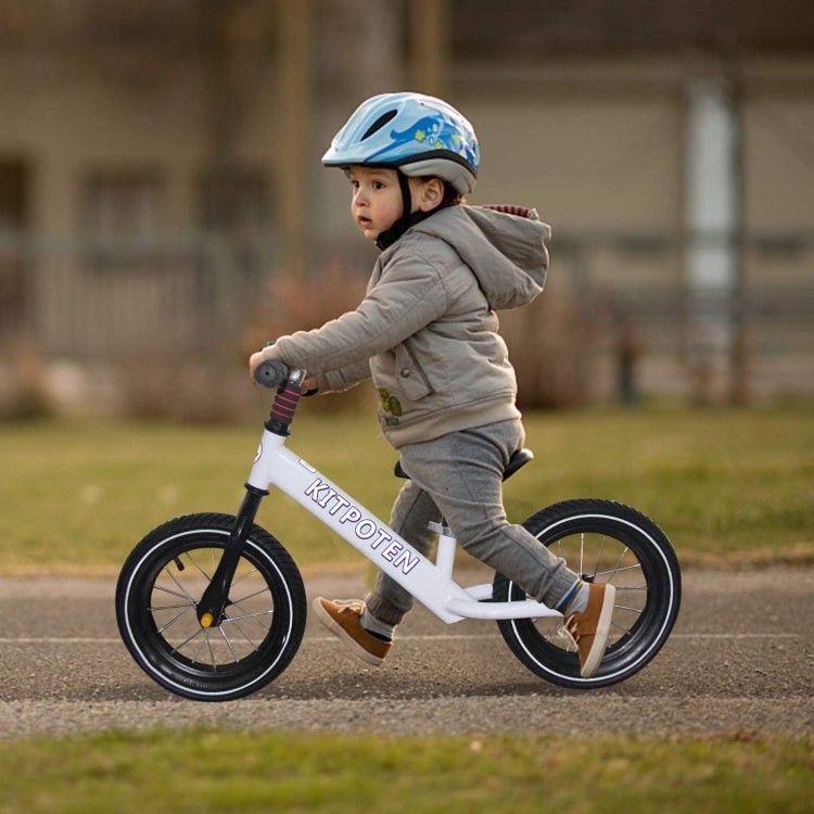 [US Warehouse] KITPOTEN 12 inch High Carbon Galvanized Balance Bike No Pedal Bike for Boys and Girls Aged 4-9(White)