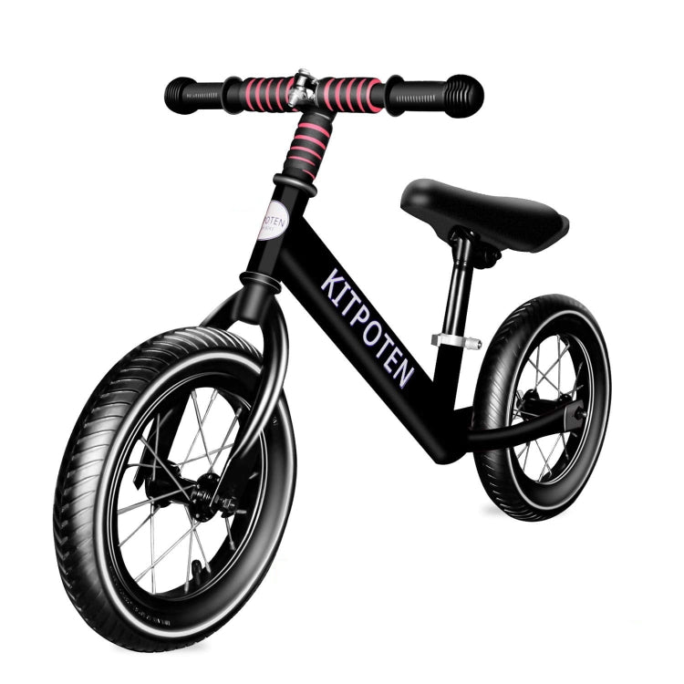 [US Warehouse] KITPOTEN 12 inch High Carbon Galvanized Balance Bike No Pedal Bike for Boys and Girls Aged 4-9(Black)