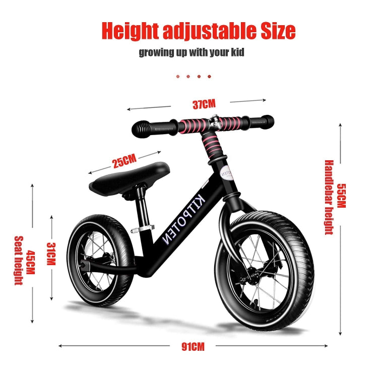 [US Warehouse] KITPOTEN 12 inch High Carbon Galvanized Balance Bike No Pedal Bike for Boys and Girls Aged 4-9(Black)