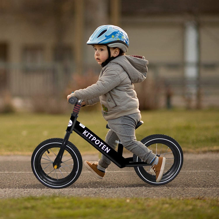 [US Warehouse] KITPOTEN 12 inch High Carbon Galvanized Balance Bike No Pedal Bike for Boys and Girls Aged 4-9(Black)