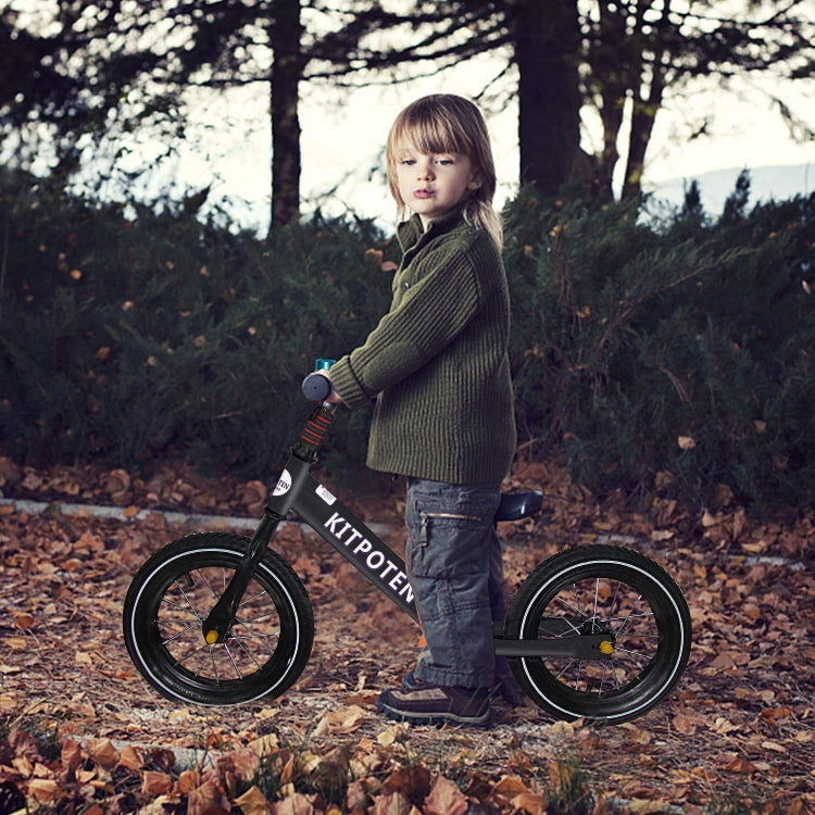 [US Warehouse] KITPOTEN 12 inch High Carbon Galvanized Balance Bike No Pedal Bike for Boys and Girls Aged 4-9(Black)
