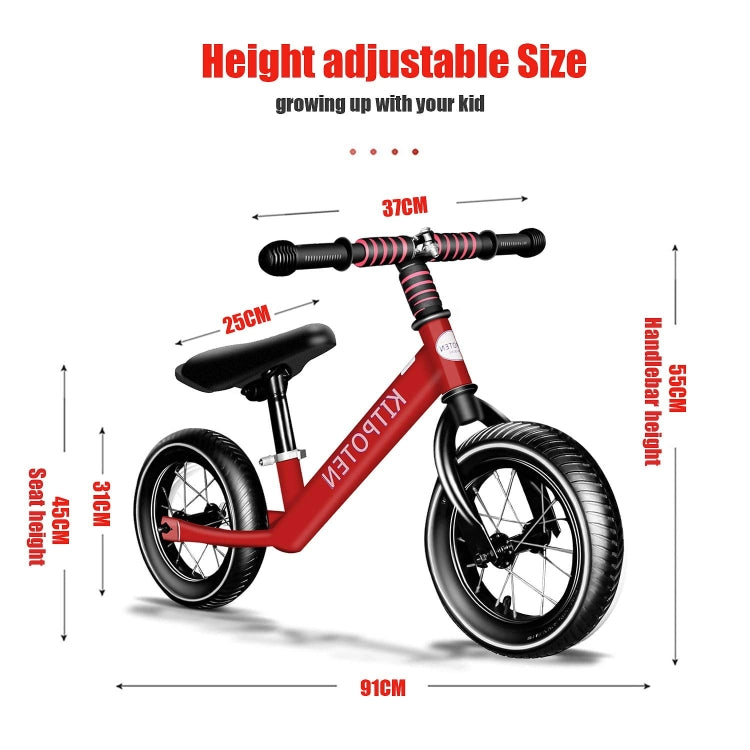 [US Warehouse] KITPOTEN 12 inch High Carbon Galvanized Balance Bike No Pedal Bike for Boys and Girls Aged 4-9(Red)